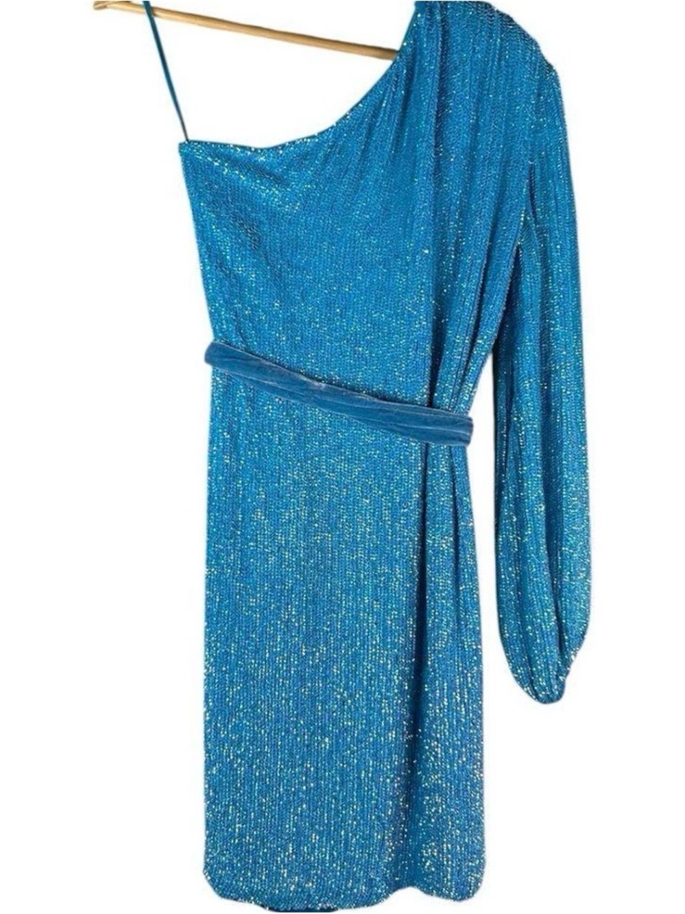 Retrofete One-Shoulder Sequin Dress in Blue
